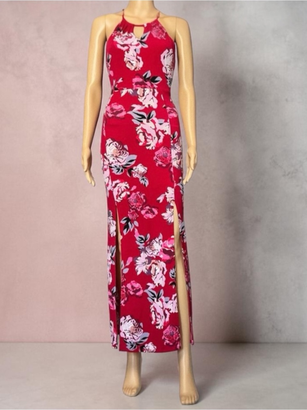 Candies Red & Pink with Floral Pattern Maxi Dress with 2 Knee High Slits